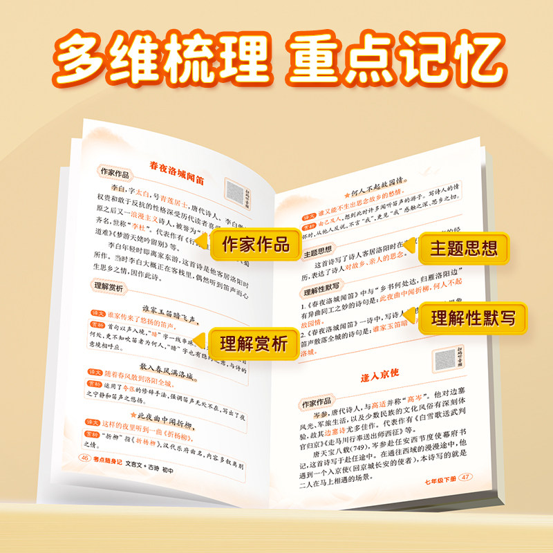 [Yi Bei]Essential Ancient Poems and Classical Chinese Texts for Middle School Grades 7-9: a Pocket Guide for Exam Preparation, Mini Pocket Book for Middle School Students, Comprehensive Review and Practice Manual for Basic Knowledge of Ancient Poetry and Literature for Grades 7, 8, and 9