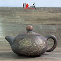  Guangxi Qinzhou pottery pot hand-pulled embryo home portable pot carving craft relief tea set Kung Fu tea pot