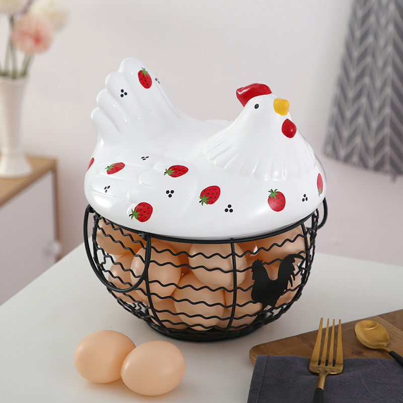 Strawberry Hen Containing Basket Iron Art Basket Ceramic Egg Basket Living Room Fruit Basket Kitchen Nordic Decorations