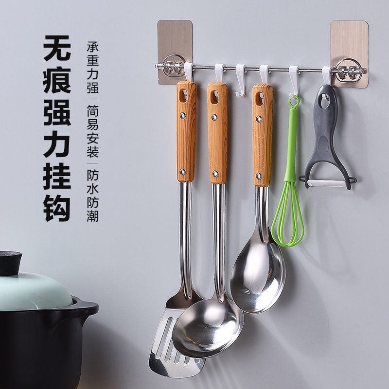Perforated Kitchen Hanging Rod Wall-mounted Stainless Steel Patch Wall-mounted Multifunction Active Hook-style Bathroom Disposed Rod rack