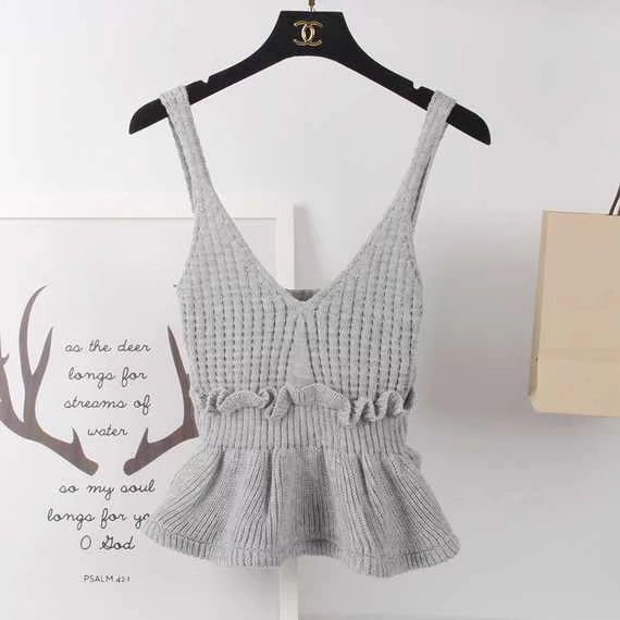 2018 thu đông nhỏ tươi xù đan áo len nữ nhỏ sling ngắn áo len ngắn vest không tay áo khoác nữ hàn quốc