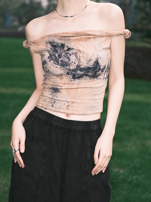 Faren Island Plant-Dyed High-End Tie-Back Tank Top, Short Camisole, Sexy Summer Slim-Fit Top That Exposes the Waist