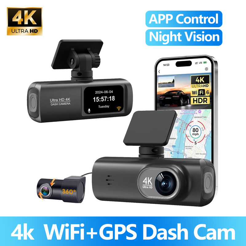 4K Dual Lens Car DVR Dash Cam Recorder WiFi Parking Monitor 4K Dual Lens Car DVR Dash Cam Recorder WiFi Parking Monitor