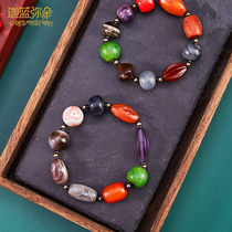 (Carjah Blue Pearl) Old Tangle Pearl Bracelet for men and women Natural Manau bracelet mens barrel beads round jade medullary pearl