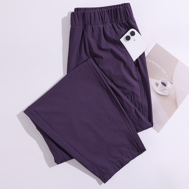 Summer Grape Purple Ice Silk Pants for Women 2026 Summer Ultra-Thin Harem Pants Straight-Leg Casual Pants Loose Cool Sports Pants