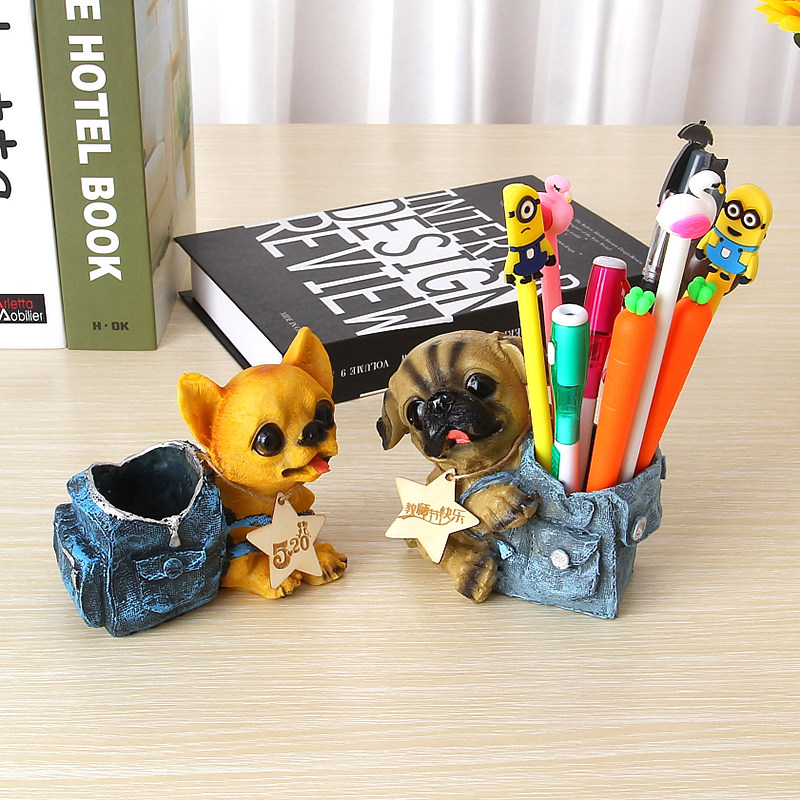 Birthday Gift Graduation Season Gift Giving Teacher Male And Female Classmates Can Lettering Puppies Pen Holder Resin Tabletop Pendulum Pieces