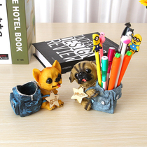 Birthday graduation season gifts for male and female teachers and classmates can lettering denim bag puppy pen holder resin desktop ornaments