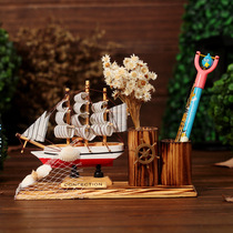 Birthday Valentines Day gifts for men and women friends wife creative sailing pen holder wooden smooth sailing desktop ornaments