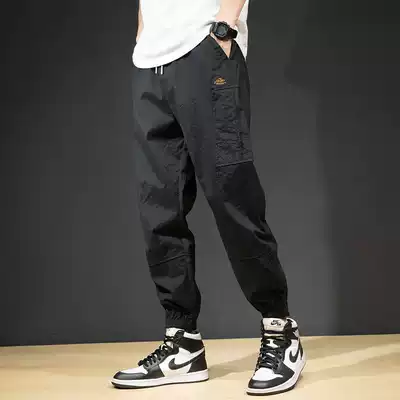 Tide brand drawstring pants summer ice silk casual pants men's loose plus fat plus size harem pants thin drawstring sweatpants