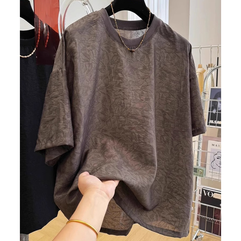 High-End Extra-Large Size 150kg Short-Sleeved T-Shirt for Men, Summer American Retro Design Jacquard Thin Half-Sleeve Top