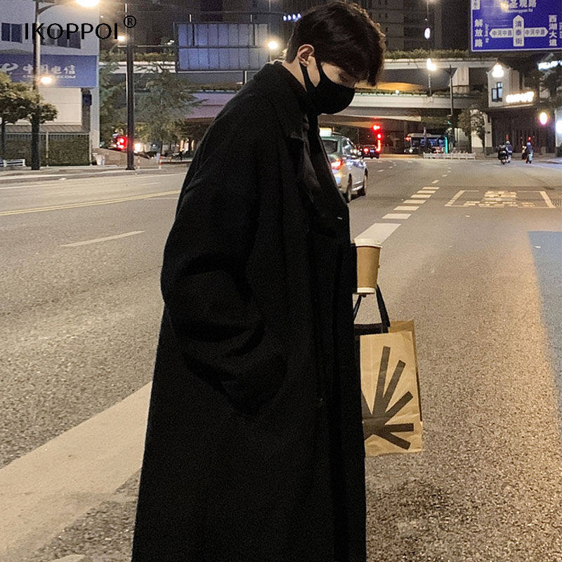 Medium-long style wind clothes men's autumn and winter Inn wind retro superior coat pure color double face design sensation coat-Taobao