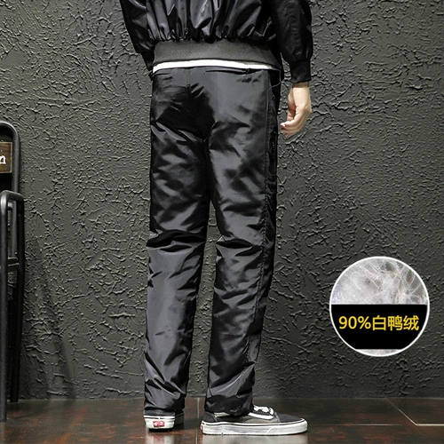 Демисезонные бархатные удерживающие тепло штаны с пухом, коллекция 2021, большой размер, увеличенная толщина, свободный прямой крой, гусиный пух