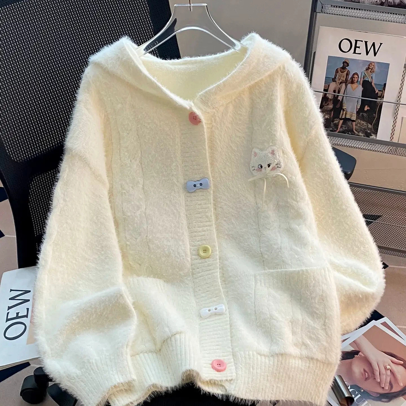 Lazy Style, Sweet and Cute, Soft and Waxy Hooded Sweater Jacket for Women, 2026 Autumn and Winter New Style, Loose and Versatile Knitted Cardigan Lazy Style, Sweet and Cute, Soft and Waxy Hooded Sweater Jacket for Women, 2026 Autumn and Winter New Style, Loose and Versatile Knitted Cardigan