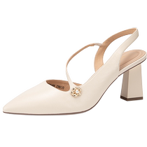 (Silent Series) Qianbaidu Pointed Toe High Heel Sandals 2024 Summer New Sheepskin Back Hollow Fashion Sandals