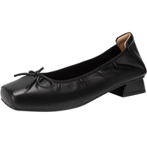 Qianbaidu French Small Square Toe Sheepskin Shoes Womens 2024 Autumn New Flat Shoes Evening Shoes Ballet Shoes Commuting