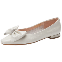 Qianbaidu Womens Shoes Autumn New Style Sweet Bow Low-heeled Shoes Date Shoes Evening Style Flat Shoes