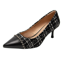 (Silent Series) Qianbaidu Xiaoxiangfeng High Heels Autumn New Thin Heel Single Shoes Women Sheepskin Feminine Temperament