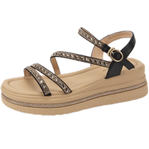 Qianbaidu Thick-soled Heightened Strap Sandals Womens 2024 Summer New Casual Beach Seaside Flat Sandals