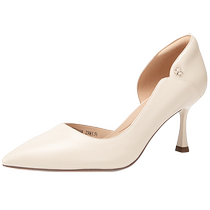 (Silent Series) Qianbaidu Pointed Toe High Heel Sandals 2024 Summer New Genuine Leather Fashion Sandals for Women