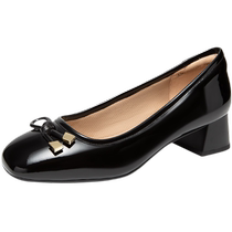 Qianbaidu Thick Heel Fashion Shoes Womens 2024 Autumn New French Style Evening Shoes Commuting Formal Leather Shoes