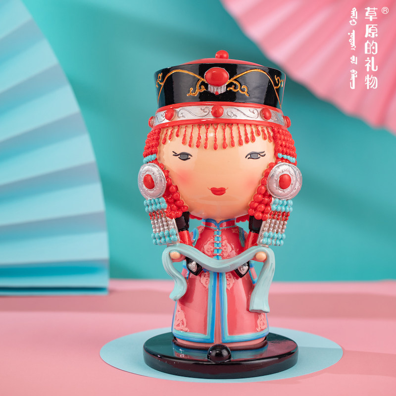 Prairie gift new hand-painted cultural and creative welcome Ordos doll front desk decoration mobile phone business card holder decoration