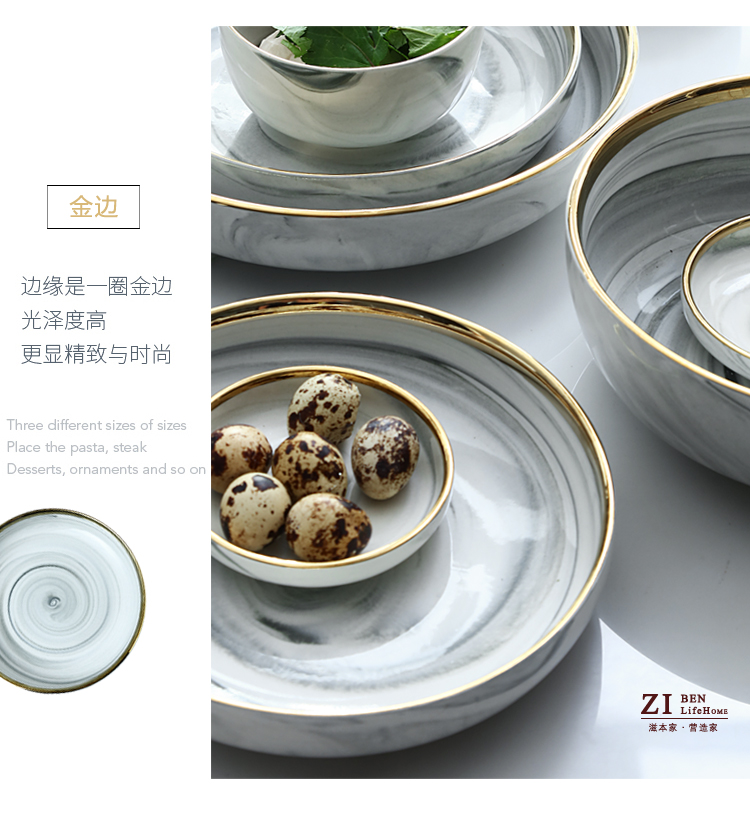 Phong cách Bắc Âu cẩm thạch gốm sứ bộ đồ ăn đặt bát súp mì nhà ăn bát salad bát đĩa bộ bát đĩa hàn quốc