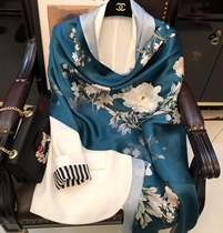 Yong Yong Mudan flowers open Hangzhou silk real silk scarlet female double layer bifacial printed mulberry silk disc buckle cloak shoulder scarf