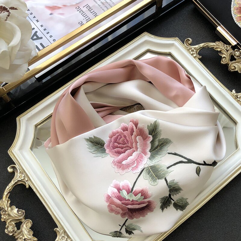 Peony China Wind Su Embroidered Shawl Double Layer Real Silk Scarlet Female Hand Embroidered Mother Mulberry Silk Scarves