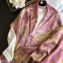 Elegant pink and purple double-sided double plate buckle silk silk scarf womens heavy mulberry silk scarf cheongsam shawl