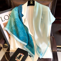 Gradient Ocean Blue Spring Summer New Mulberry Silk Twill Silk Big Square Towels Sand and grinding hair real silk scarlet women shawl