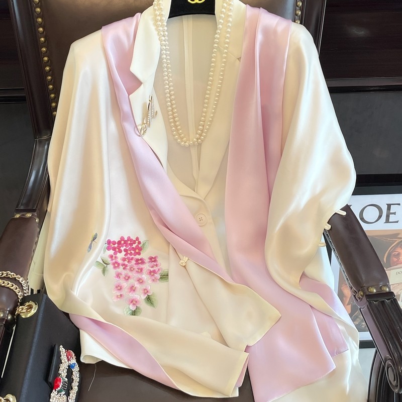 Silk buckle shawl women's hand-embroidered embroidery cheongsam scarf wedding mother dress mulberry silk long silk scarf