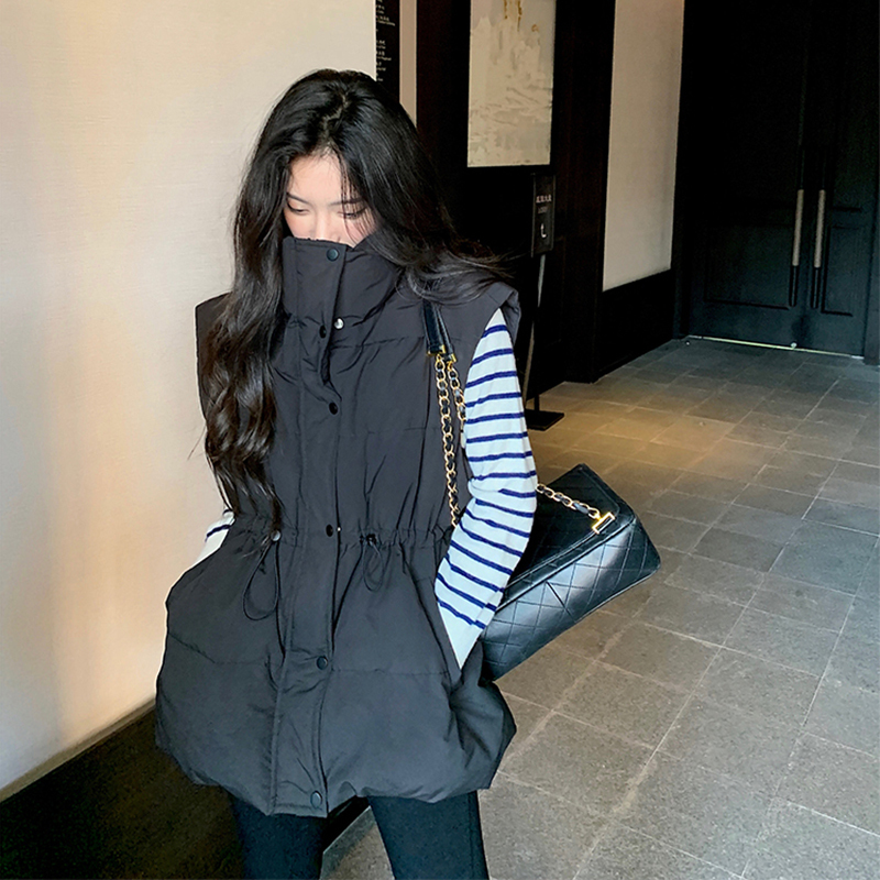 2025 Autumn/Winter New Women's down Vest, Mid-Length, Waist-Cinching, Stand Collar, Black Sleeveless Jacket, Internet Celebrity Style Vest Coat 2025 Autumn/Winter New Women's down Vest, Mid-Length, Waist-Cinching, Stand Collar, Black Sleeveless Jacket, Internet Celebrity Style Vest Coat