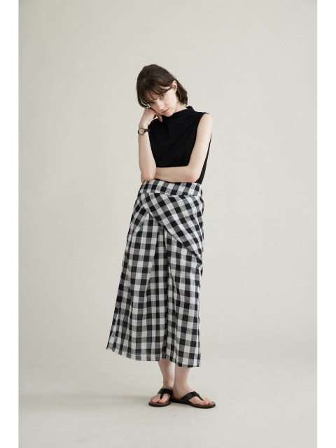 Sonders Designer Two-Tone Asymmetrical Deconstructed Cross-Over Fabric Slit Mid-Length Skirt for Commuting