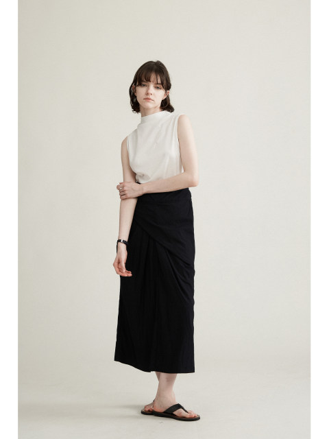 Sonders Designer Two-Tone Asymmetrical Deconstructed Cross-Over Fabric Slit Mid-Length Skirt for Commuting