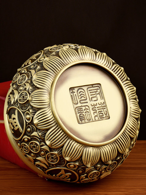 Solid Brass Wealth-Attracting Money Jar, Chinese-Style Home Office Shop Gift, Brass Money Box