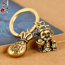 Feng Shui Pavilion God of Wealth Keychain pendant retro copper gourd jewelry handmade pendant gift