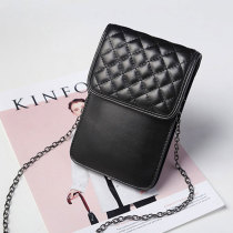 Black leather Lingge mobile phone bag new ladies bag net red Fashion shoulder shoulder bag mini bag tide