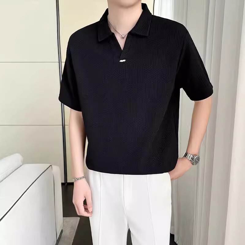 Kuraishi Kazuki 2026 New Summer Luxury Business Lapel T-Shirt Men's High-End Drapey Short-Sleeve Polo Shirt