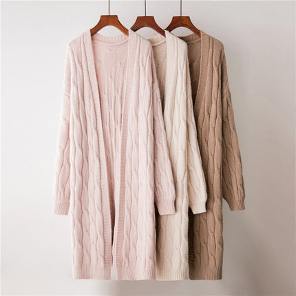 中长款宽松麻花开衫女毛衣2018秋冬新款韩版