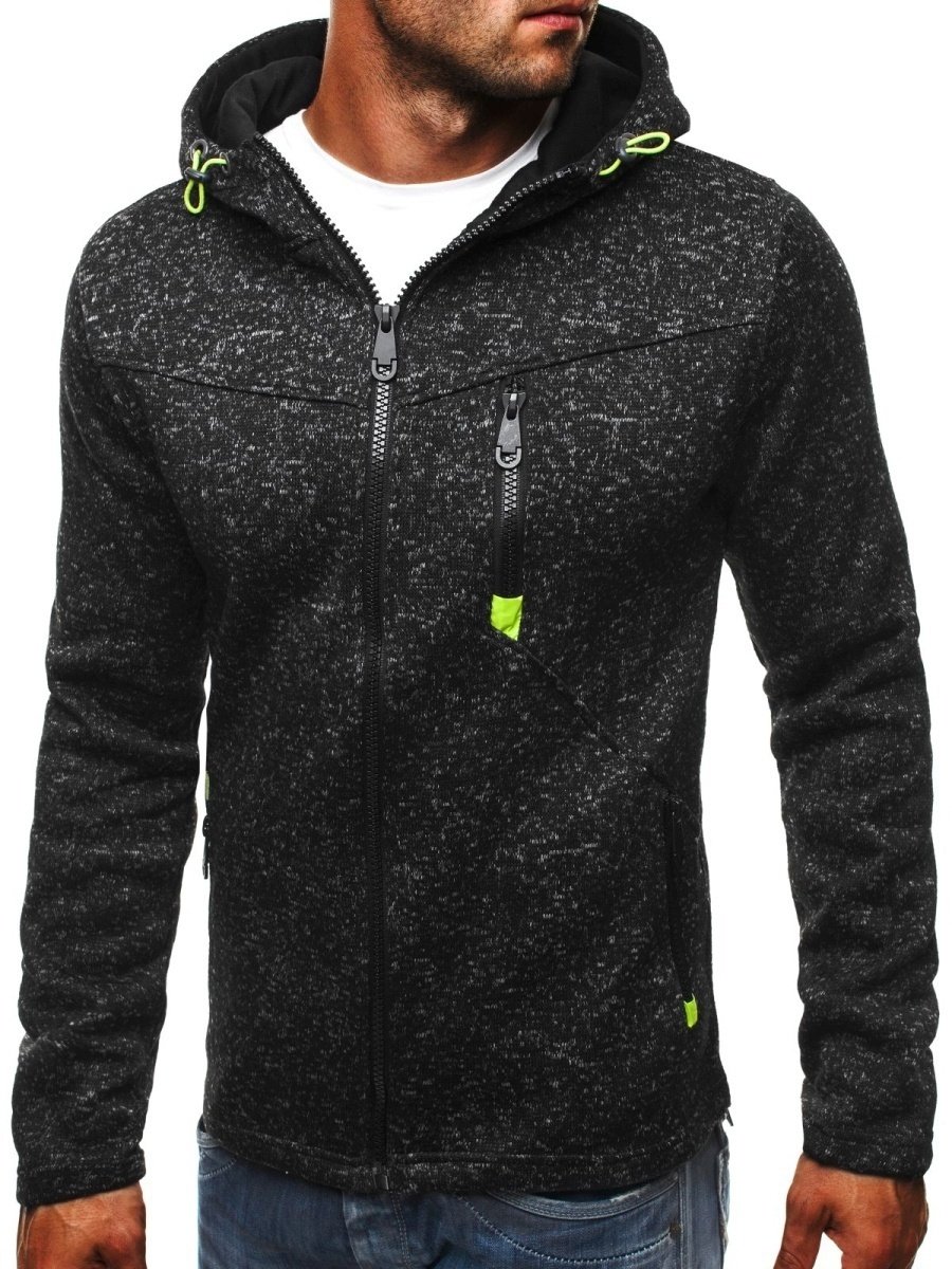 Men's Clothing Spring New Men's Sports Leisure Jacquard Sweater Fleece Cardigan Hooded Jacket_desvips.com