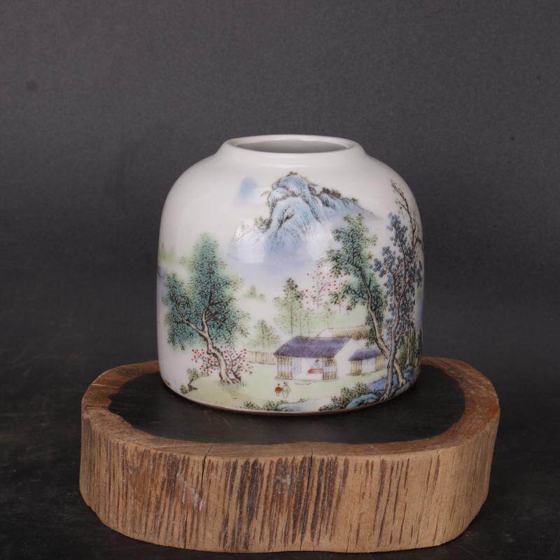 Republic of China famille rose landscape water glans water-based pen-washed antique articles play to make old porcelain imitation antique collection ornaments