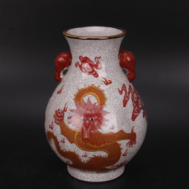 Qingqian Lung Pink Clouds Dragon Tattoo with Nose Fu Cylinder Bottle Ancient Play Antique Porcelain Folk Old Stock Collection Pendulum