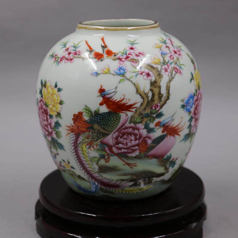 Qing Yongzheng famille rose phoenix auspicious picture porcelain jar to make old antique porcelain old home decoration antique ornaments collection