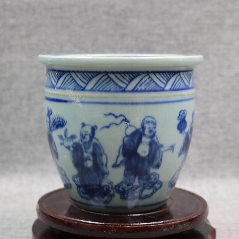 Ming and Qing Dynasties blue and white hand-painted eight immortals water Meng incense pot Antique porcelain antique antique old goods decoration collection