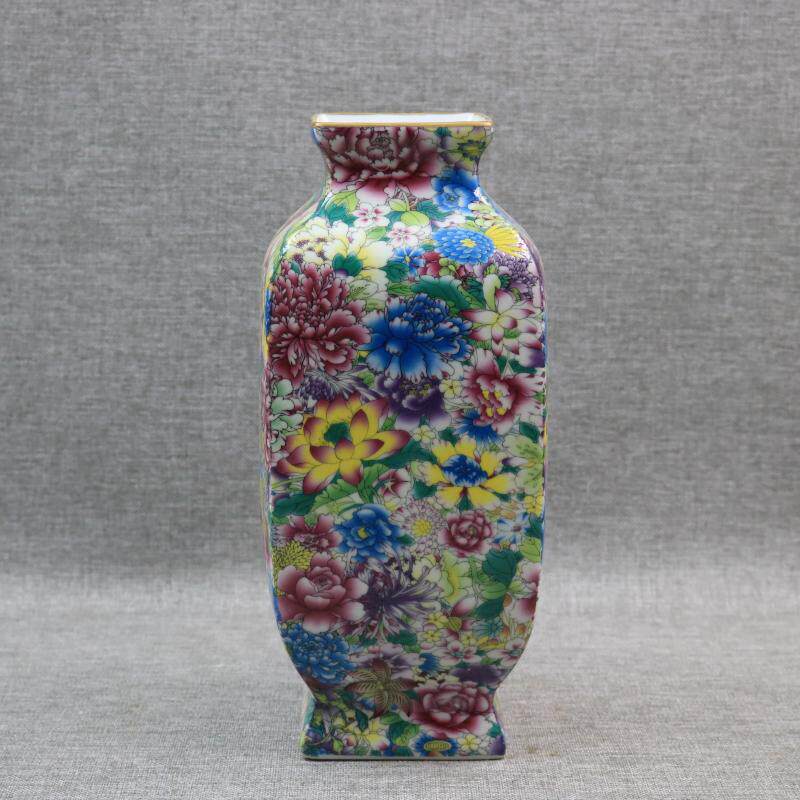 Special price Grand Qing enamel painted white flower square bottle inserts vase Jingdezhen antique home living room decoration pendulum piece