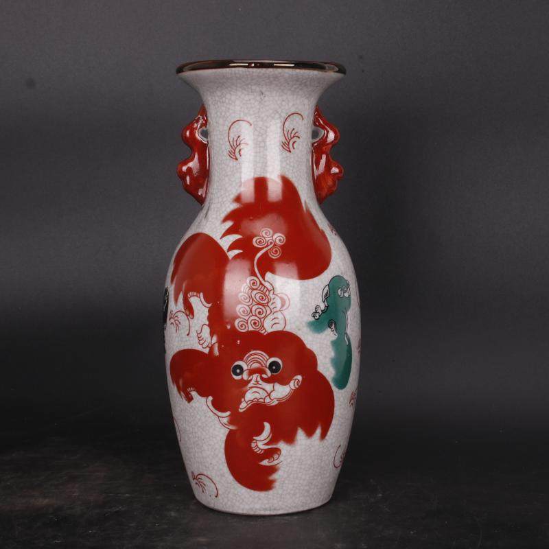 Qingganlong famille rose too lion shaobao vase antique home decoration porcelain ornaments collection antique literary play old goods