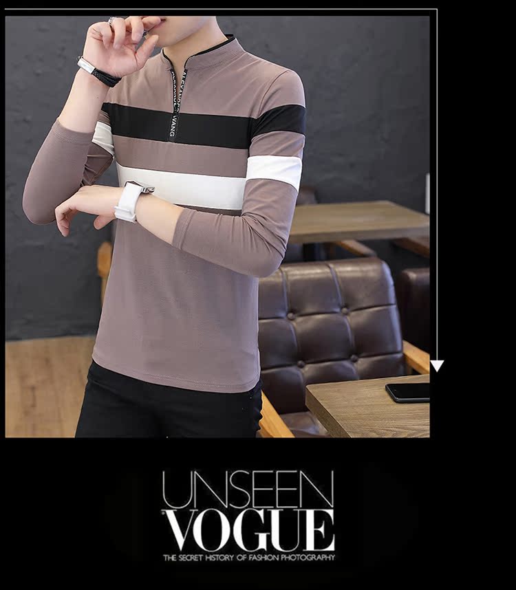 Mùa thu mới nam áo thun dài tay nam đứng cổ áo 2018 quần áo mùa thu cotton quần áo sơ mi nam giản dị active shirt