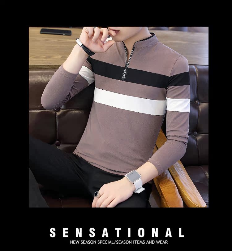Mùa thu mới nam áo thun dài tay nam đứng cổ áo 2018 quần áo mùa thu cotton quần áo sơ mi nam giản dị active shirt