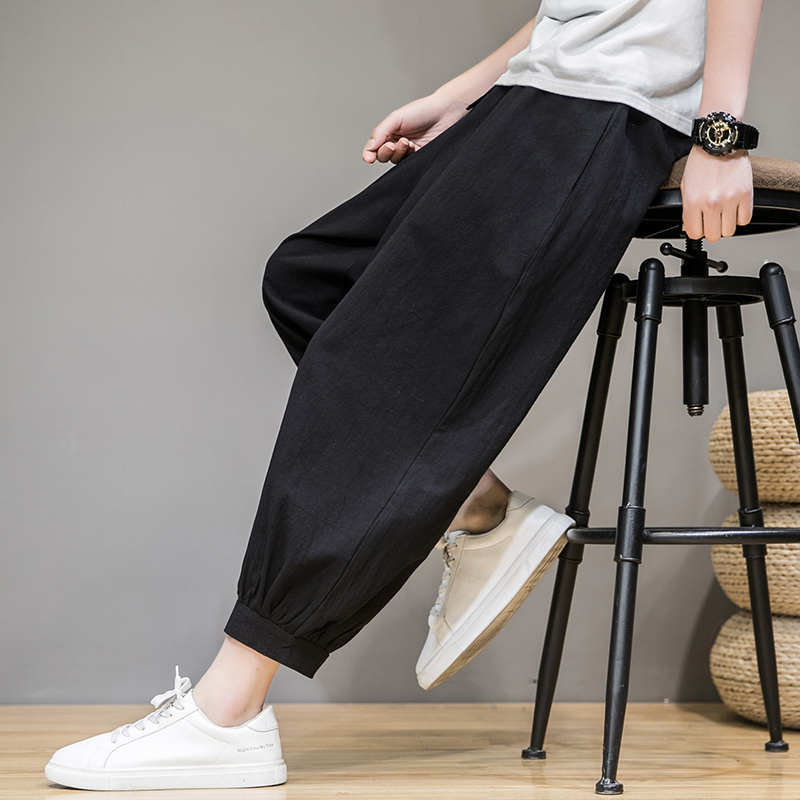 Summer linen 90% Pants Men Loose large size Romanian Radish Pants China Wind Pants Cotton Hemp Broadlegged Men Light Cage Pants Tide