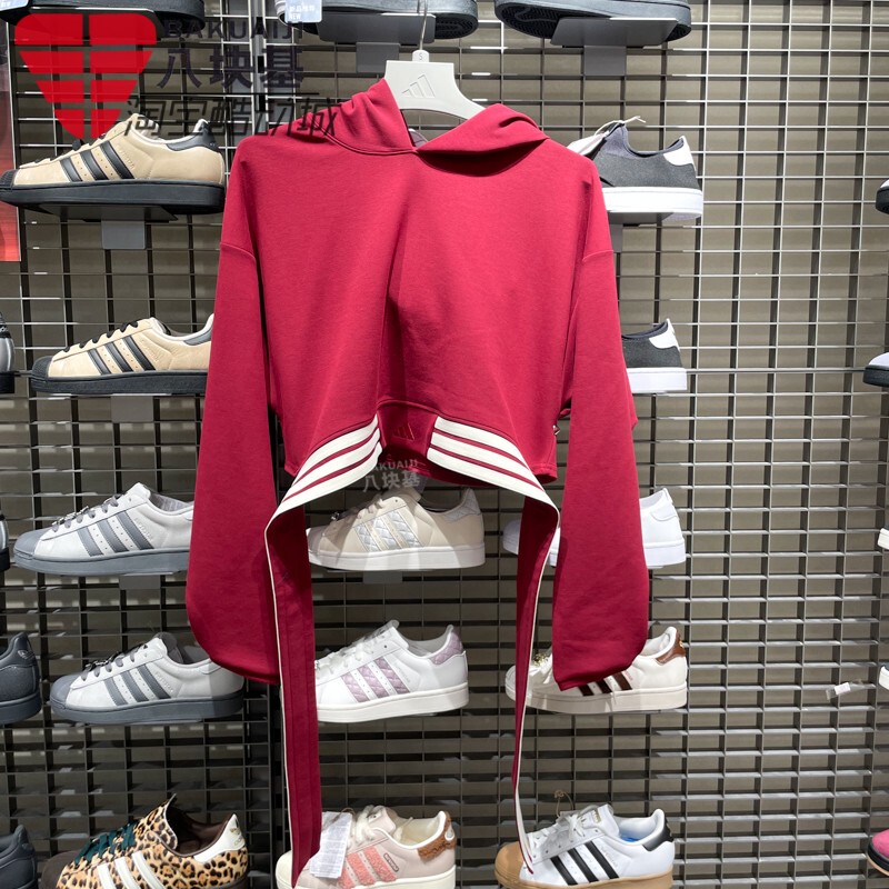 Adidas Women's 2026 Spring New Year Style Sports Casual Red Loose Hooded Sweatshirt Pullover Kx4643